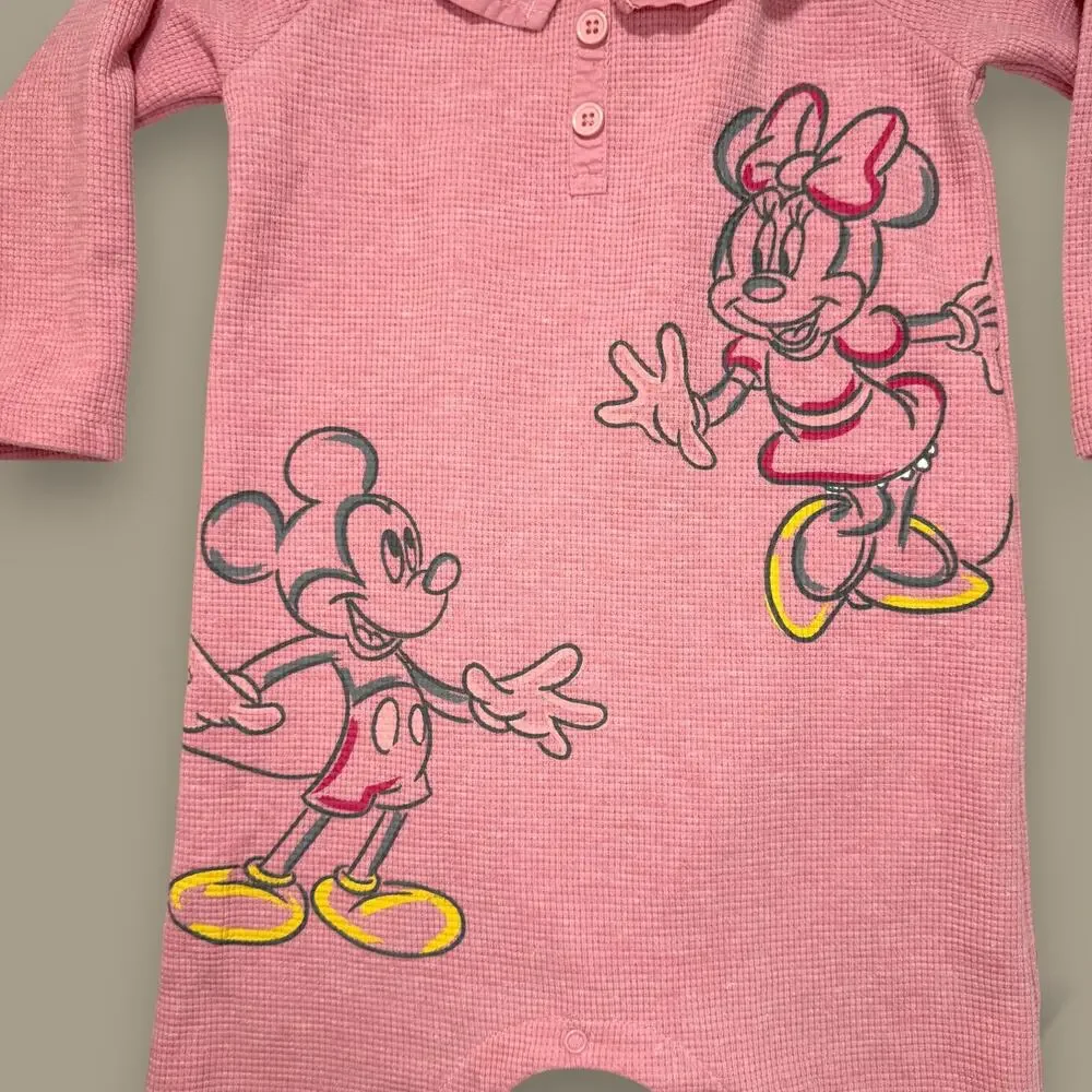 Disney Baby Mickey & Minnie Waffle Knit Romper Pink 24M Long Sleeve